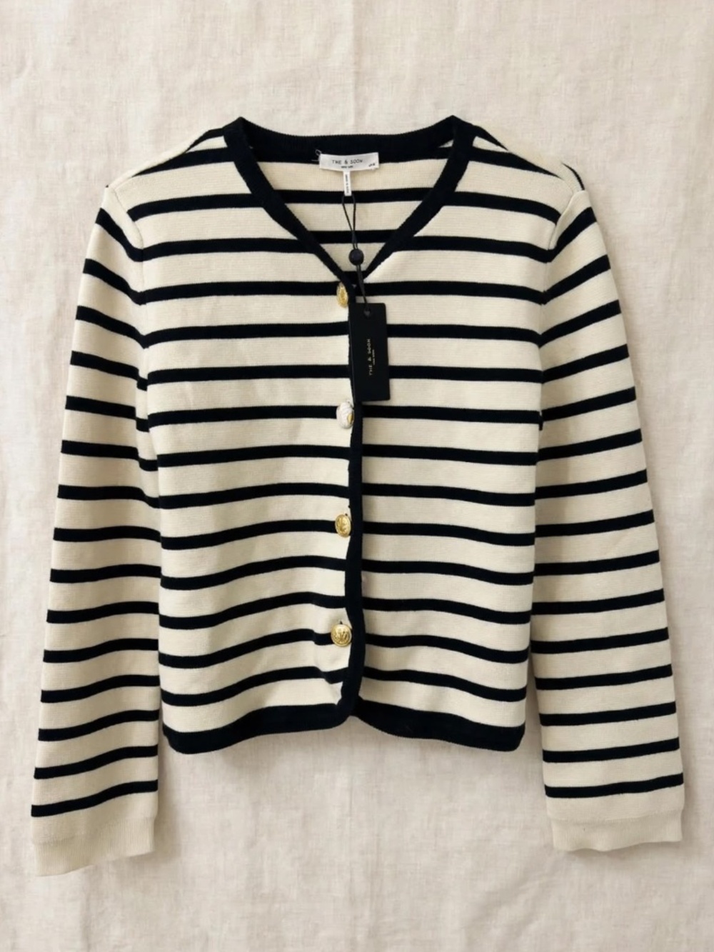 NEW Rag & Bone Women Black Stripe Cardigan Medium